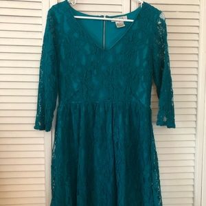 Teal lace long sleeve dress
